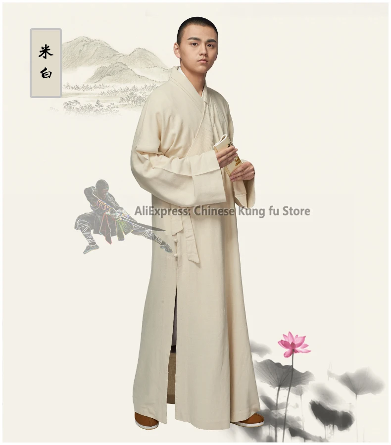 High Quality Cotton Linen Buddhist Robe Monk Dress Shaolin Kung fu Suit Tai Chi Uniform Martial arts Clothes Meditation Robes