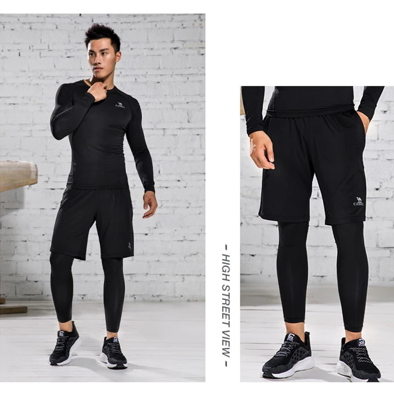 GOLDEN CAMEL Sports Suits 5pcs Sportswear Men Short T-Shirts Pants for Men Breathable Gym Fitness for Running Training Hiking