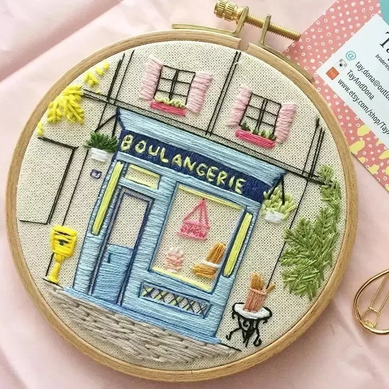 15cm diy wstążka zestaw do haftowania dla początkujących zestawy do szycia europa miasto dekoracje Cross Stitch seria igła sztuka i rękodzieło do