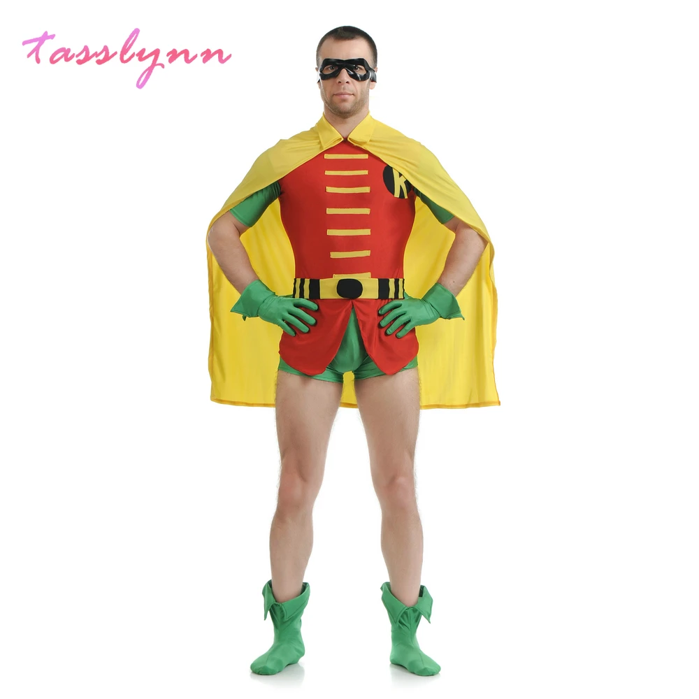 Disfraz de Halloween de Tim Drake, traje de fiesta de Cosplay rojo Robin, Damian Wayne, monos y mamelucos con capa Zentai