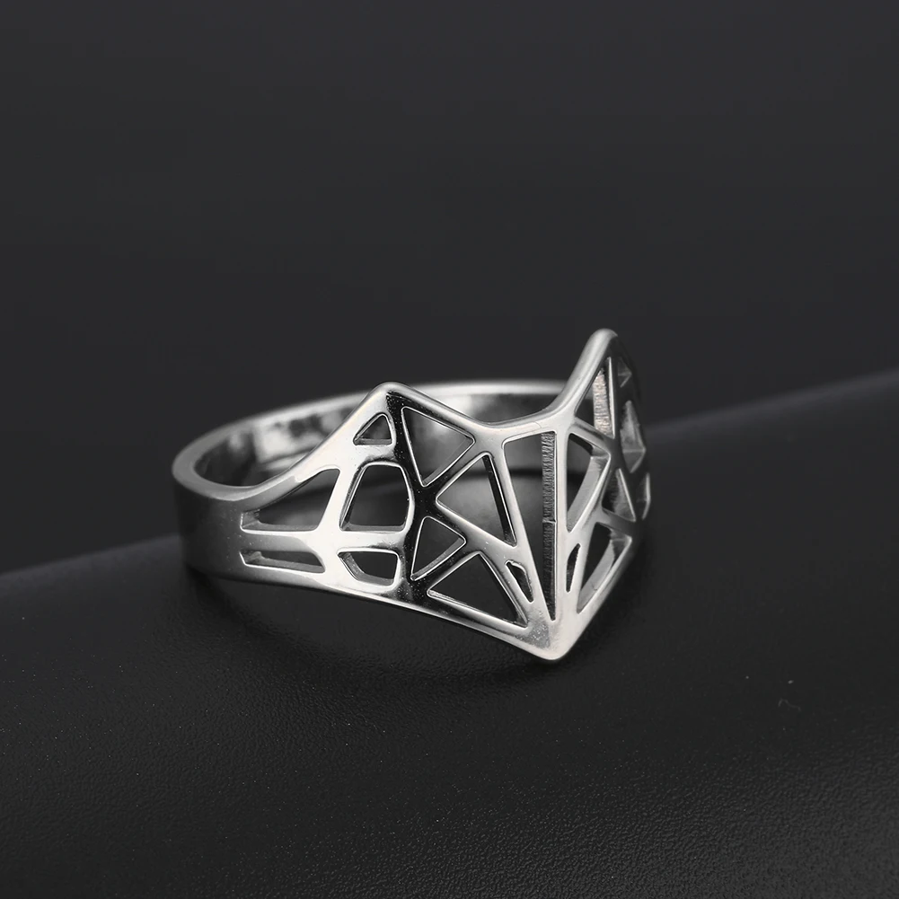 Skyrim Origami Fox Ring Stainless Steel Casual Resizable Finger Rings Jewelry Wedding Band Anniversary Gift for Women Men