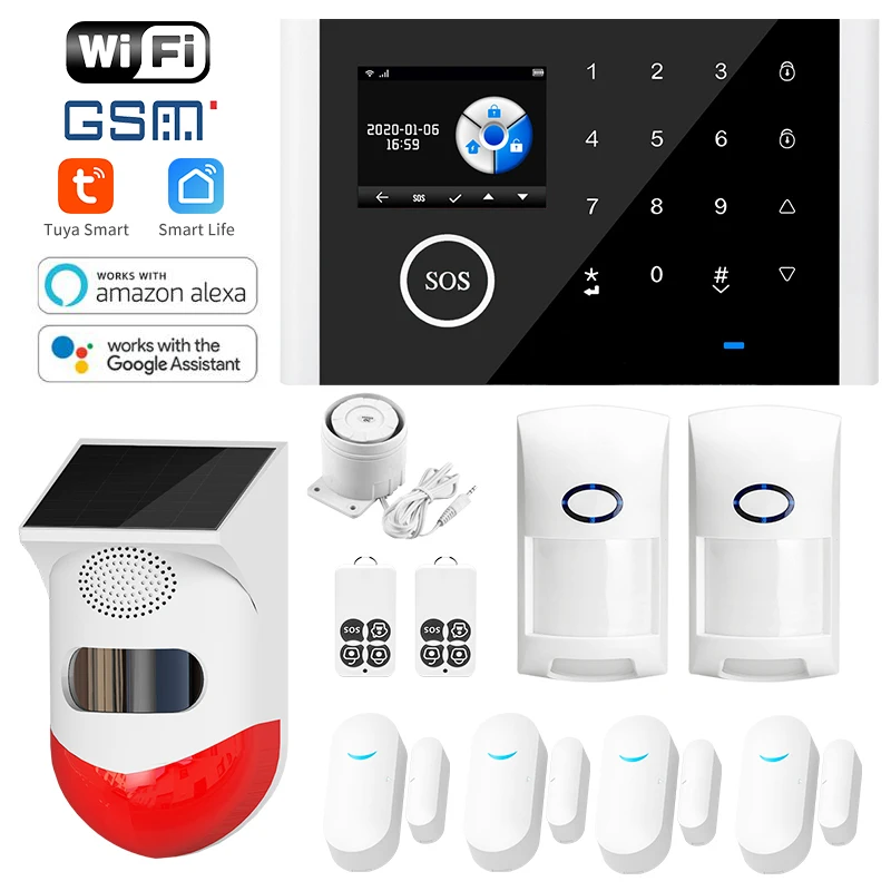 

TuyaSmart Wifi GSM Alarm System Home Burglar Alarm Temperature Humidity Wireless Wired Touchpad Fingerprint Alexa Google Home