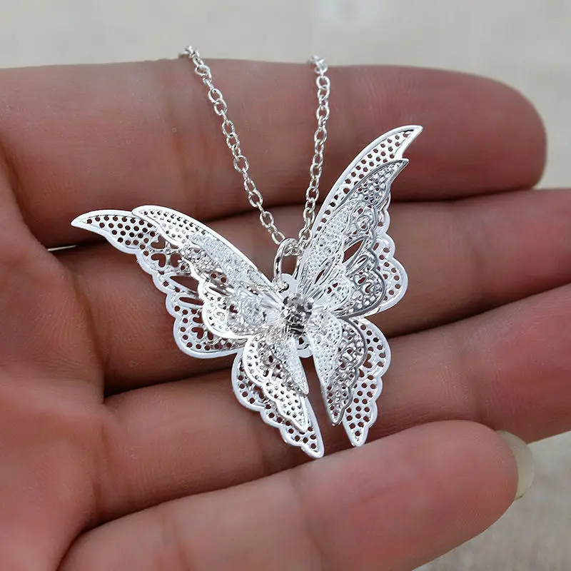 3D hollow pointed butterfly crystal flower necklace alloy fashion exquisite flying wings butterfly necklace ladies jewelr