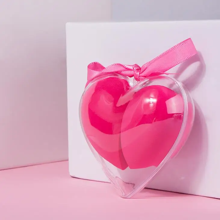 2개입/세트 메이크업 스펀지 하트 모양 박스 논라텍스 소재 화장품 퍼프 파우더 파운데이션용 뷰티 메이크업 도구