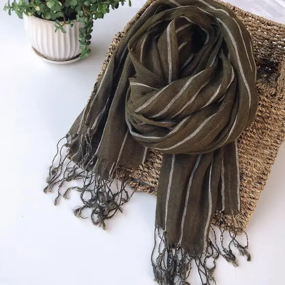 100% Linen Stripe Men/Women Winter Scarf 2019 High Quality Hijab Fashion Foulard Shawls Scarves 60x180cm