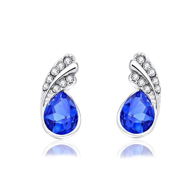 925 sterling silver earrings ladies classic water drops dark blue crystal silver jewelry Christmas gift e068