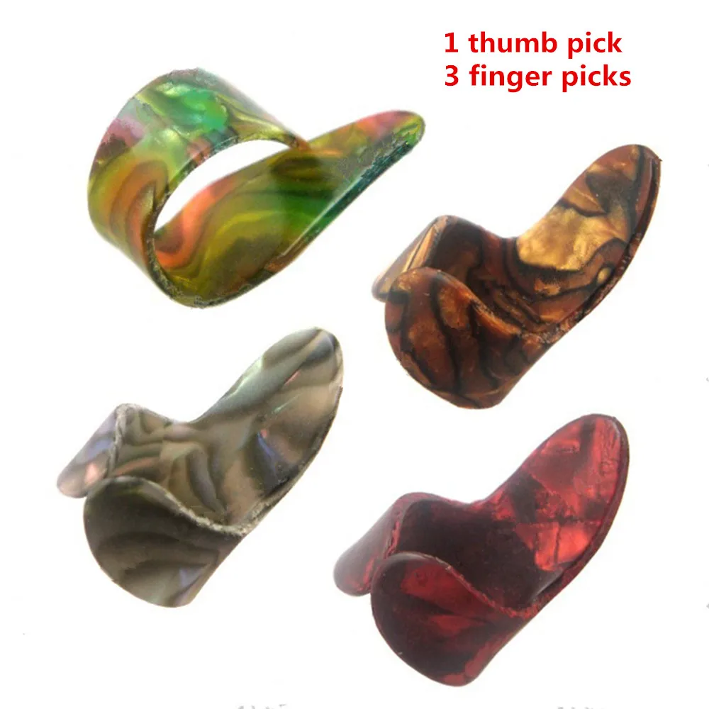 Zelluloid-3-Finger-Picks, 1 Daumen-Pick als Set, Gitarren-Picks, Plektren, Gitarren-Zubehör, Teile – Detail 1