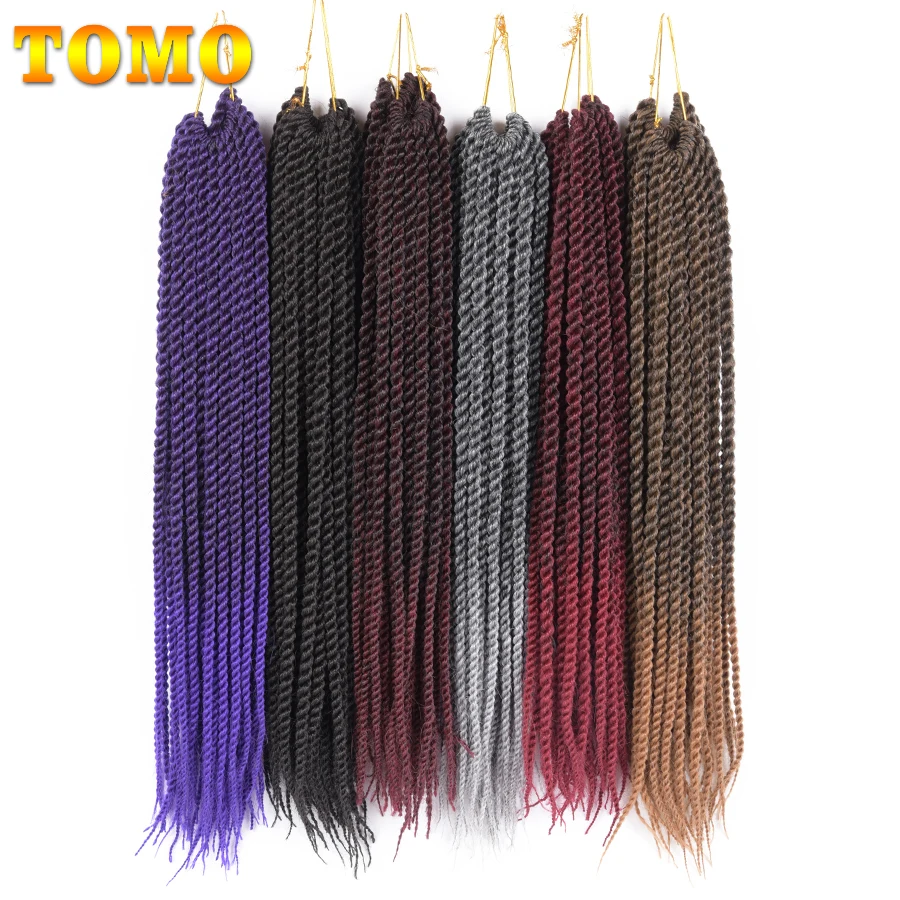 TOMO 12 14 16 18 20 22 Inch Tổng Hợp Sénégal Xoắn Bện Tóc 22 Rễ Nhiệt Độ Thấp Sợi Móc Dây Viền Bèo ombre Nâu