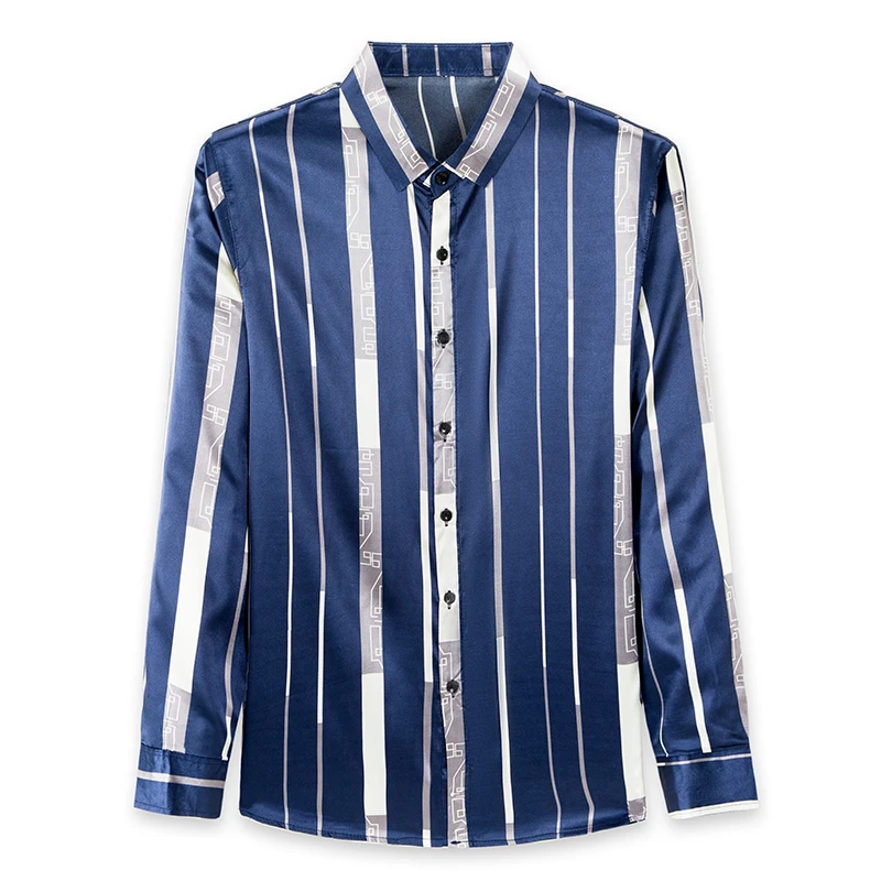 New Arrival Men\'s Silk Clothes 2022 Spring Fashion Stripes Satin Silk Shirts Long Sleeve Male Striped Silk Dress Shirts