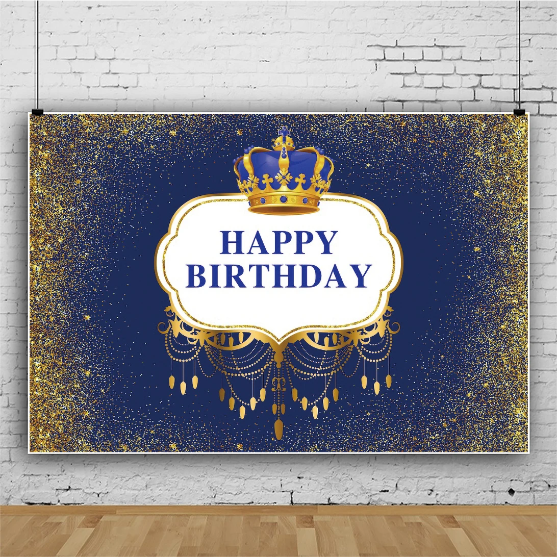 มงกุฎน้ำเงินพื้นหลัง Photophone Boy Baby Shower Birthday Party Gold Polka Dot การถ่ายภาพฉากหลังสำหรับ Photo Studio