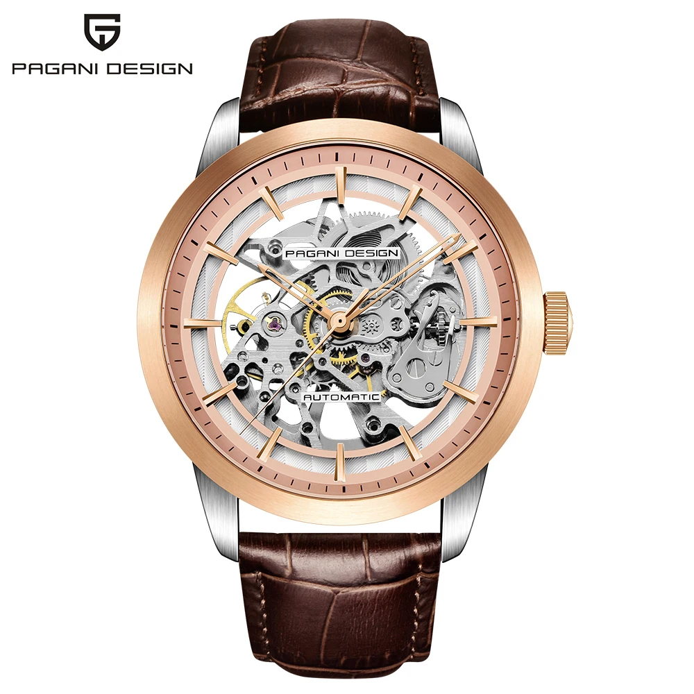 PAGANI DESIGN Top Brand Luxury Automatic Watch Men Genuine Leather Mechanical Skeleton Waterproof Watches Relogio Masculino