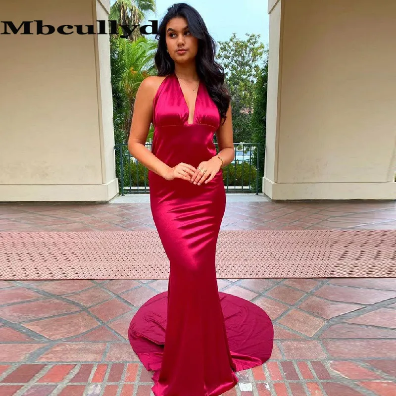 

Mbcullyd Red Mermaid Prom Dresses 2023 Wholesale Evening Dress For Women Formal Long Sweep Train vestidos de fiesta de noche