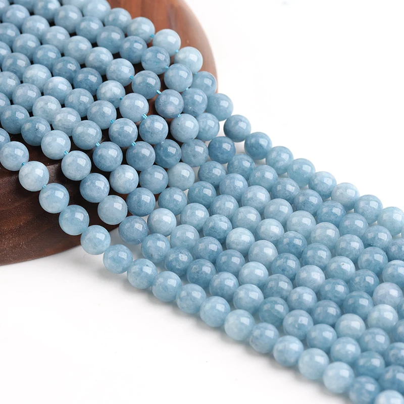 LS Natural Blue Aquamarin Stone Round Spacer Loose Beads For Jewelry Making Bracelet Necklace 15\