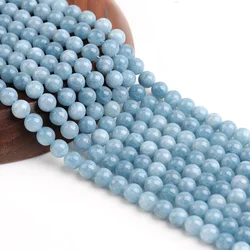 LS Natural Blue Aquamarin Stone Round Spacer Loose Beads For Jewelry Making Bracelet Necklace 15