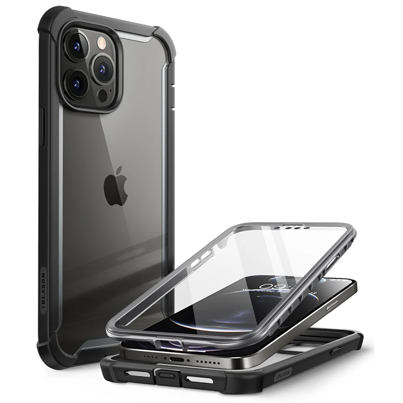 For iPhone 13 Pro Case 6.1 inch (2021 Release) I-BLASON Ares Dual Layer Rugged Clear Bumper Case with Built-in Screen Protector