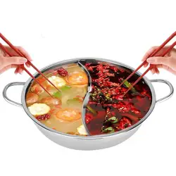 28cm Stainless Steel Hot Pot Single-layer Thicken Soup Binaural Mandarin Duck Two-Flavor Hot Pot Fondue Cooking Pot Kitchen Cook