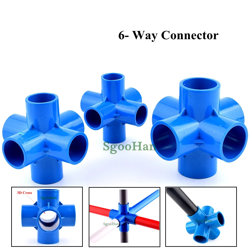 

5~50pcs ID 20~50mm PVC Pipe 6 Way Connector Garden Irrigation Frame Tube Connectors Aquarium Fish Tank 3D 6 Ways DIY Joints