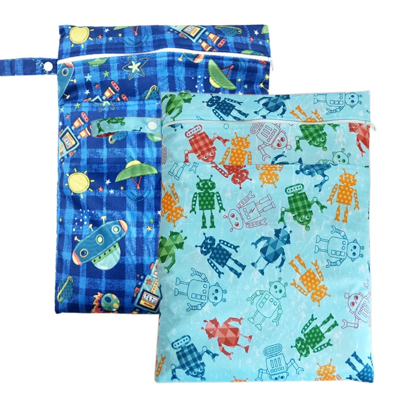 pororo Reusable Cloth Diaper Wet Dry Bags, size 30*40cm Two Zippered Waterproof Travel bag