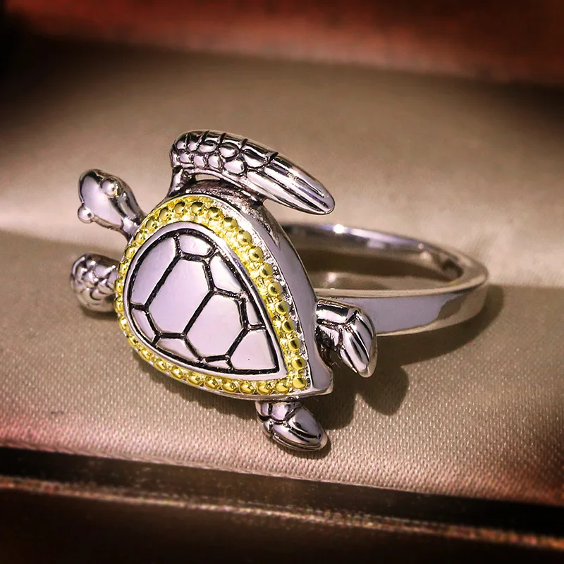 New Design Animal Tortoise Ring Sterling Silver Color Filled Jewelry Wedding For Women/men Female Rings Gifts Turtle Ring