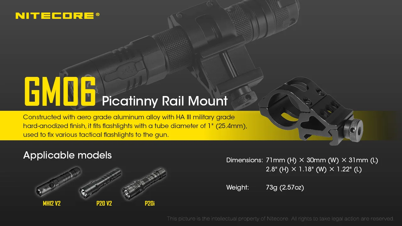 Imagem -03 - Nitecore Gm06 Ricatinny Trilho Mout Adequado para Lanternas com um Diâmetro do Tambor de 24.55 mm