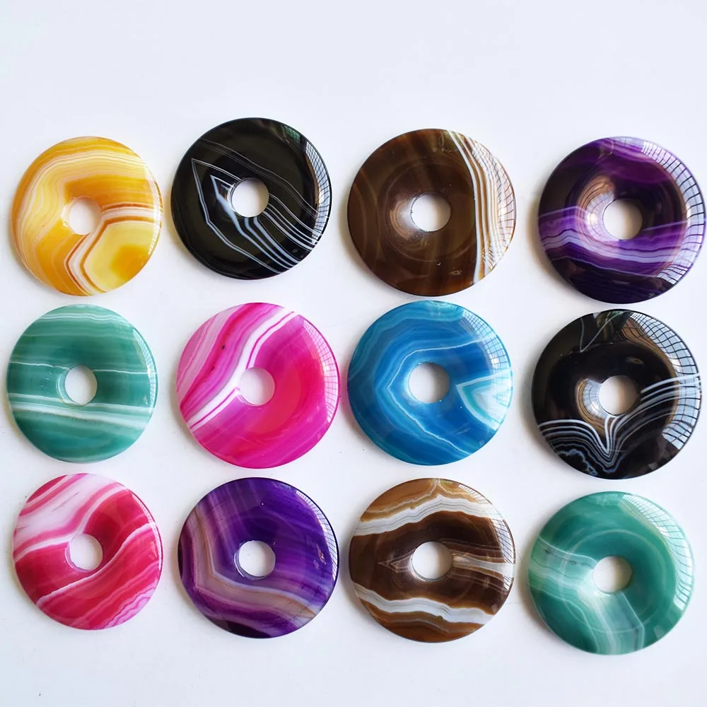 

High quality assorted natural stone stripe mix fruit doughnut Jewelry Pendant Beads 30mm jewelry production wholesale 12pcs/lot