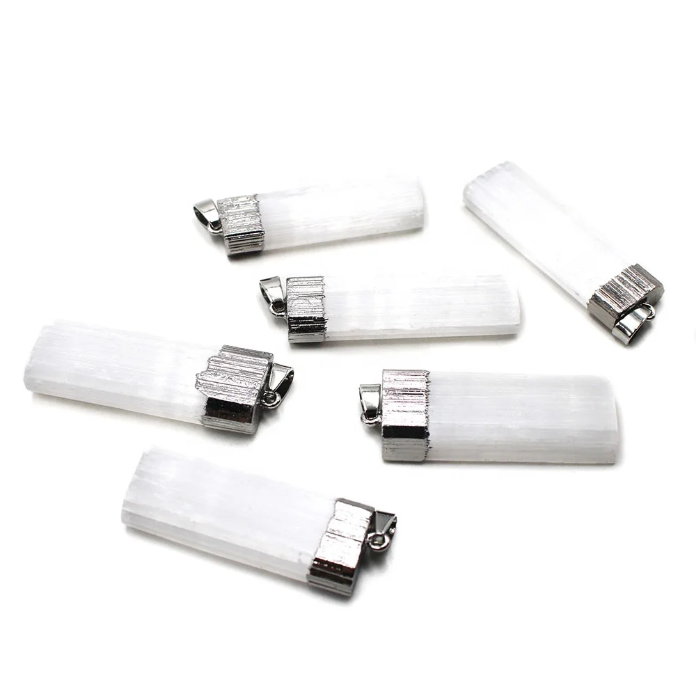 Irregular Natural Rough Gypsum Stone White Selenite Pendant Jewelry for Necklace Making