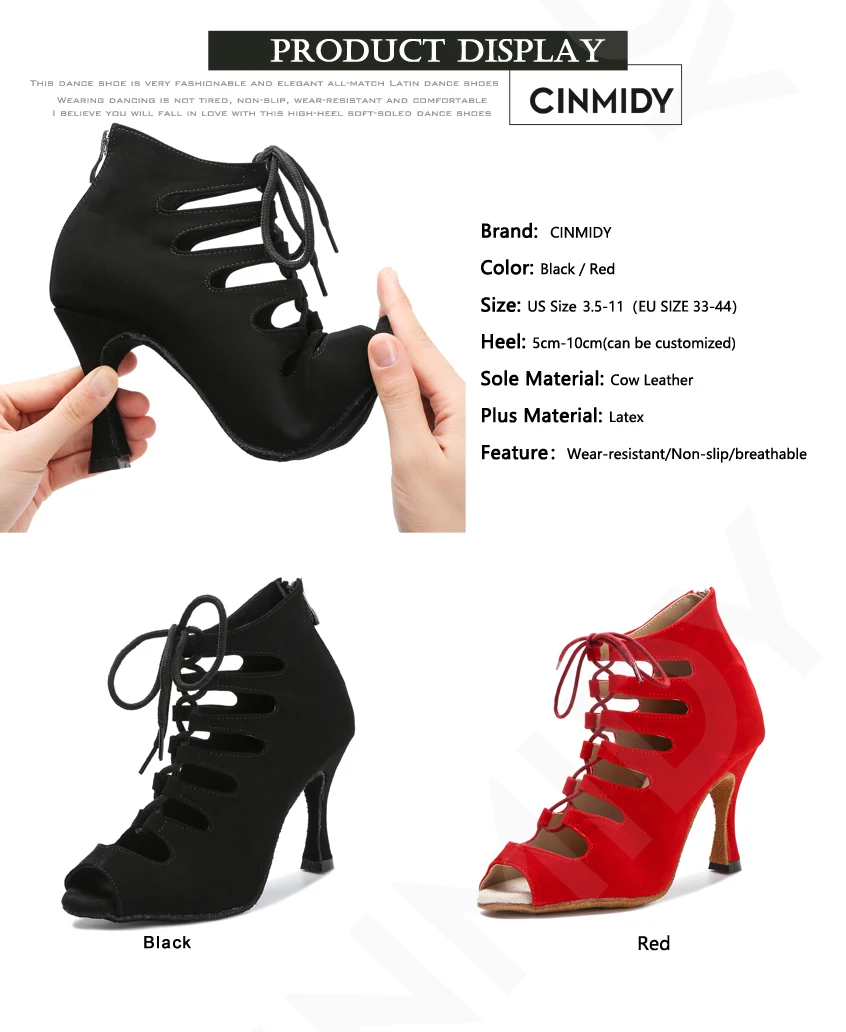 Schwarze Latein-Tanzschuhe für Damen Tango Salsa Rumba Ballroom Satin Tanzstiefel Damen Rote Sexy Pole Dance Schuhe Damen High Heels – Detail 5