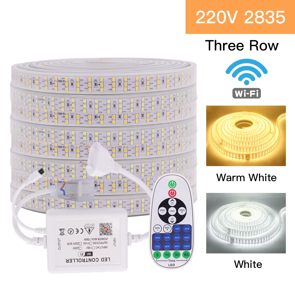 

Dimmable 220V Led Strip with Remote WIFI Control SMD2835 276Leds/m Super bright Led Tape Light IP67 Waterproof String Rope Lamp