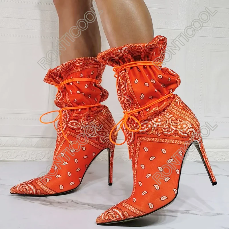 Ronticool 2021 Fashion Women Ankle Boots Stiletto High Heels Pointed Toe Gorgeous Orange Club Wear Shoes Women Plus US Size 5-15