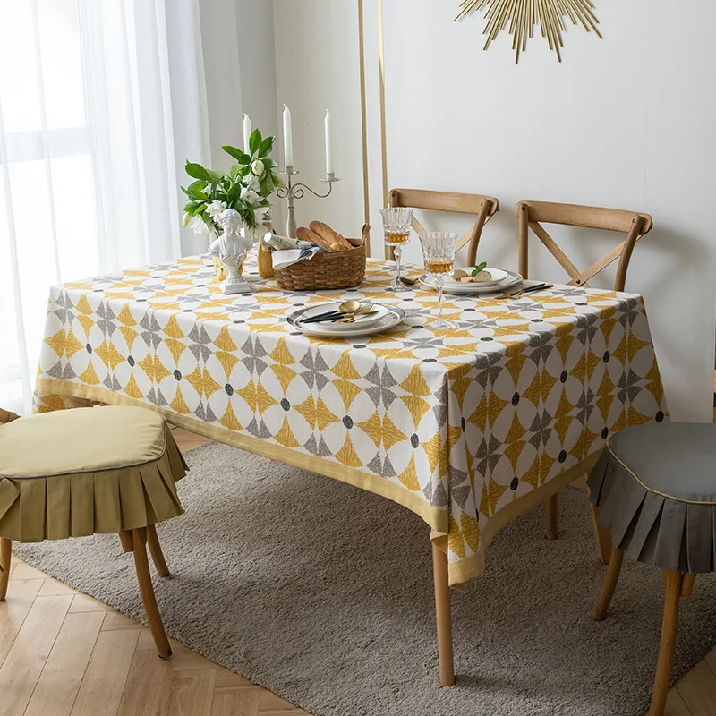 Nordic Style Fashion Soft Tablecloth Cotton Linen Blended Printing Household Dining Table Coffee Table Hemming Design Tablecloth