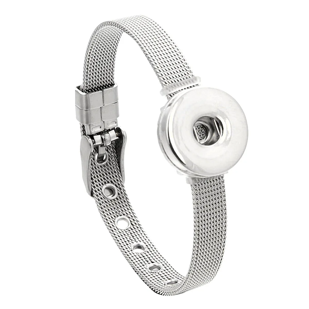 Pulsera de acero inoxidable para hombre y mujer, brazalete con botón a presión intercambiable, 18mm