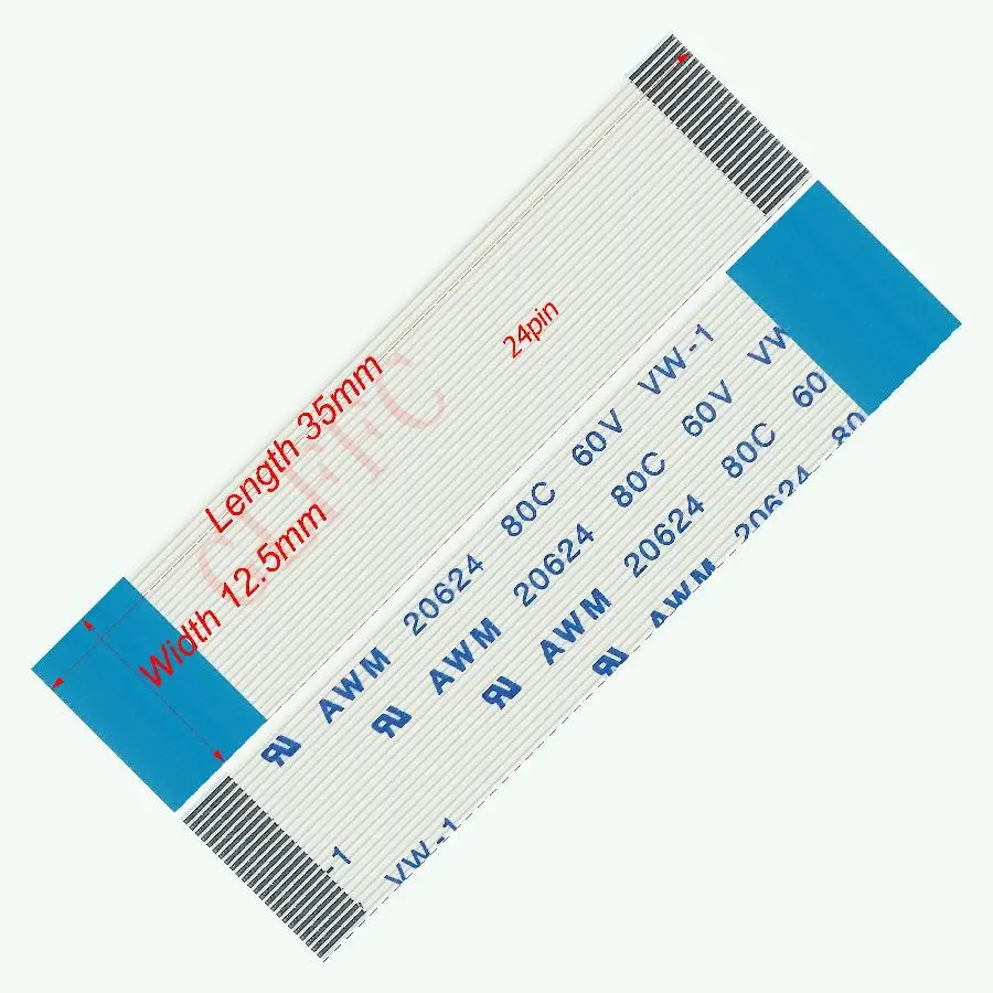 24pin 0.5pitch 35mm-110mm B-type Flexible Flat Cable FFC awm 20624 ROHS for TTL LCD DVD Computer