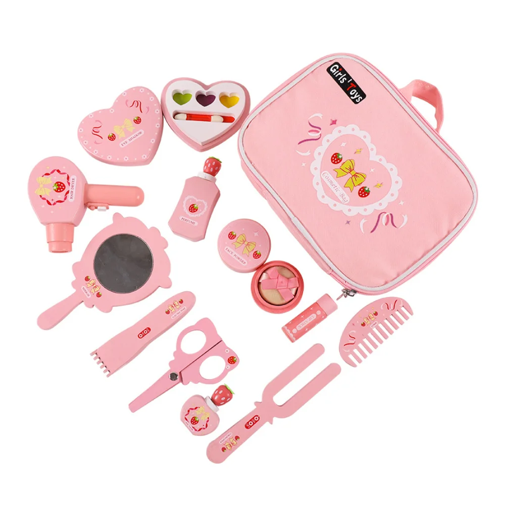 Ragazze giocattolo cosmetici in legno rosa trucco Set finta gioca simulazione gioca bellezza moda giocattolo per ragazze educazione giocattoli Montessori