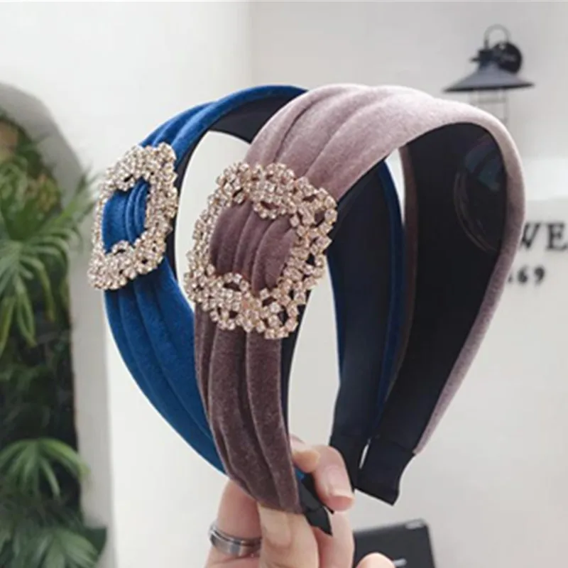 Velvet Crystals Headbands for Women Hair Accessories Solid Luxury Hairband with Crystals Buckle Adults Crystal Head Band