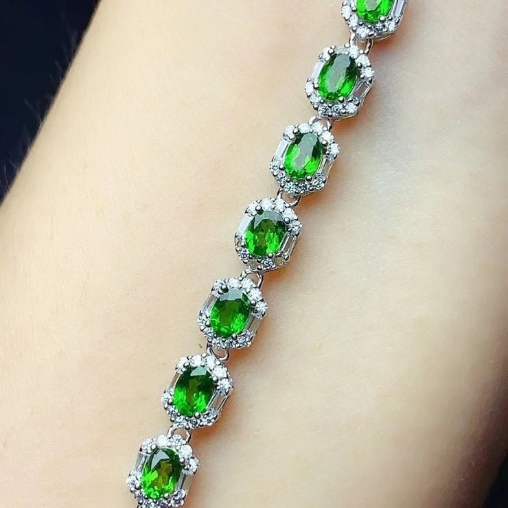 KJJEAXCMY fine jewelry S925 sterling silver inlaid natural Diopside Girl new vintage hand Bracelet Support test Chinese style
