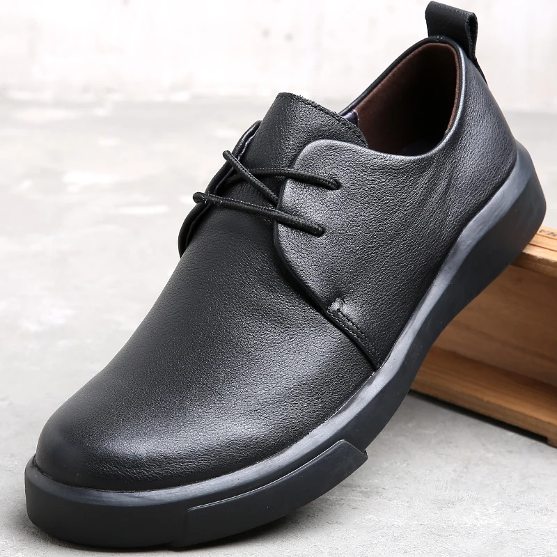 Vintage Men\'s Business Casual Leather Shoes Handmade Breathable Men Stitching Soft Bottom Low-Top Dad Shoes M7321