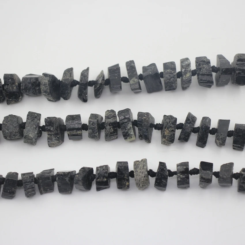 Natural Black Tourmaline Raw Stone Nugget Loose Beads Bracelet Making,Middle Drilled Gemstones, For Pendant Jewelry Marking
