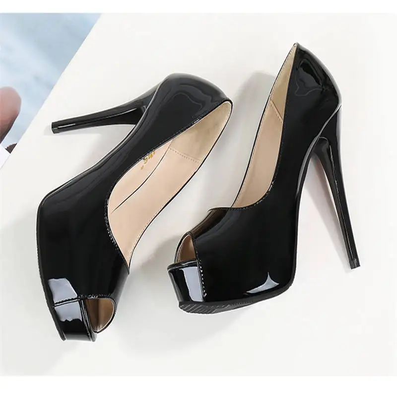 

2023 Peep Toe Concise Patent Leather Women Pumps OL Office Shoes Fashion Platform High Heels Women's Party Shoes Shallow