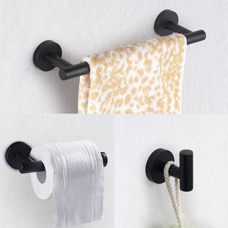 DOOKOLE-Juego de accesorios de baño de acero inoxidable 304, toallero negro mate, soporte para papel higiénico, gancho para Bata y toalla, 3 piezas