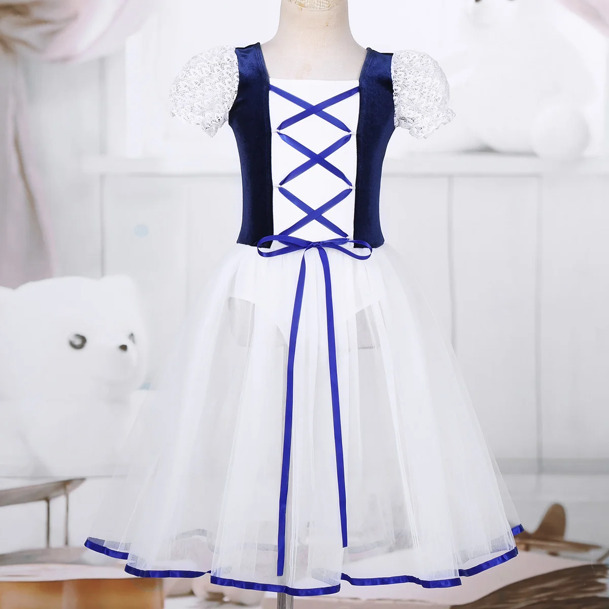 Romantic Tutu Giselle Ballet Costumes Kid Girls Velet Long Tulle Skating Dress Ballerina Gymnastics Leotard Figure Skating Dress