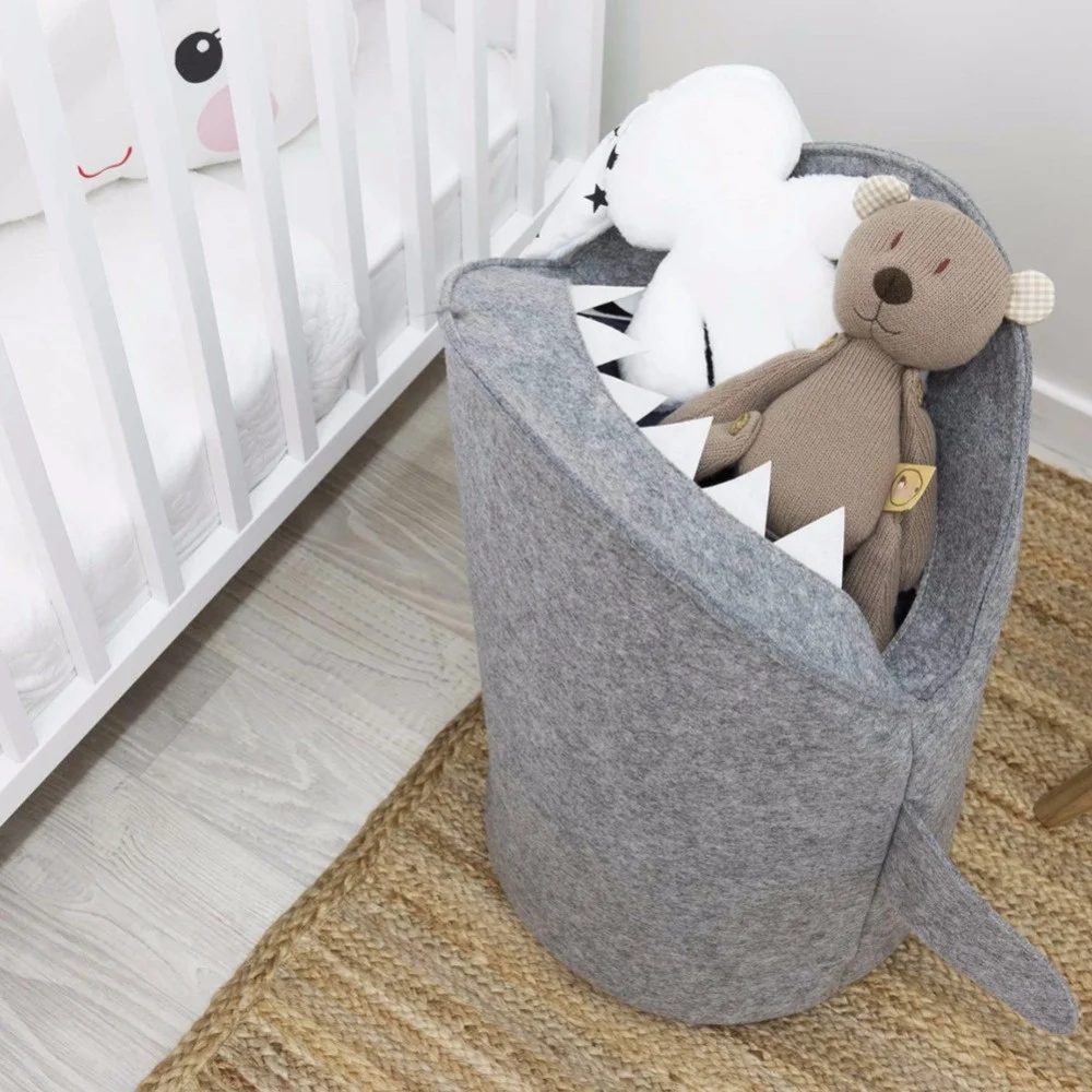 Large Capacity Shark Shape Storage Basket Toys Clothing Container Dustproof Animal Felt Laundry Bag For Baby Kids Home Organizer