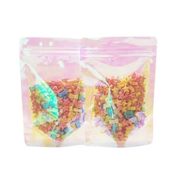 Resealable Pink Holographic Zip Lock Clear Packaging Bags Stand Up Pouches Doypack Laser Cosmetic Jewelry Zip Lock Plastic Bags