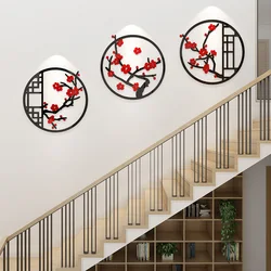 Chinese Style Retro Flower Vine Vase Wall Stickers Hallway Living Room Background Wall Decal 3D Acrylic Wallpaper Home Decor 1PC