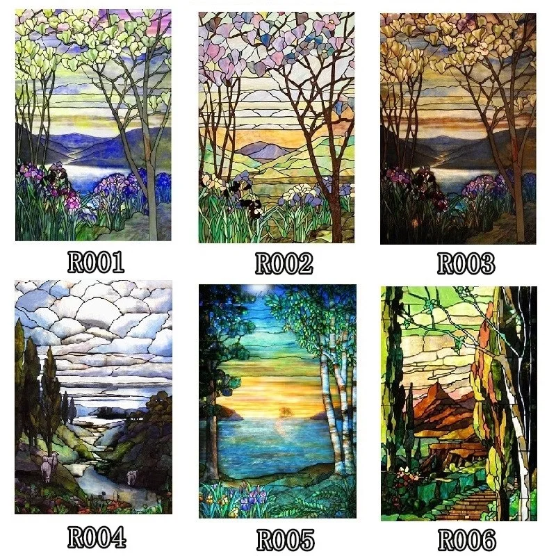 Glass Films Stained Window Film Translucent sticker self adhesive/Static Cling Paper Home decor Landscape painting Tree pattern