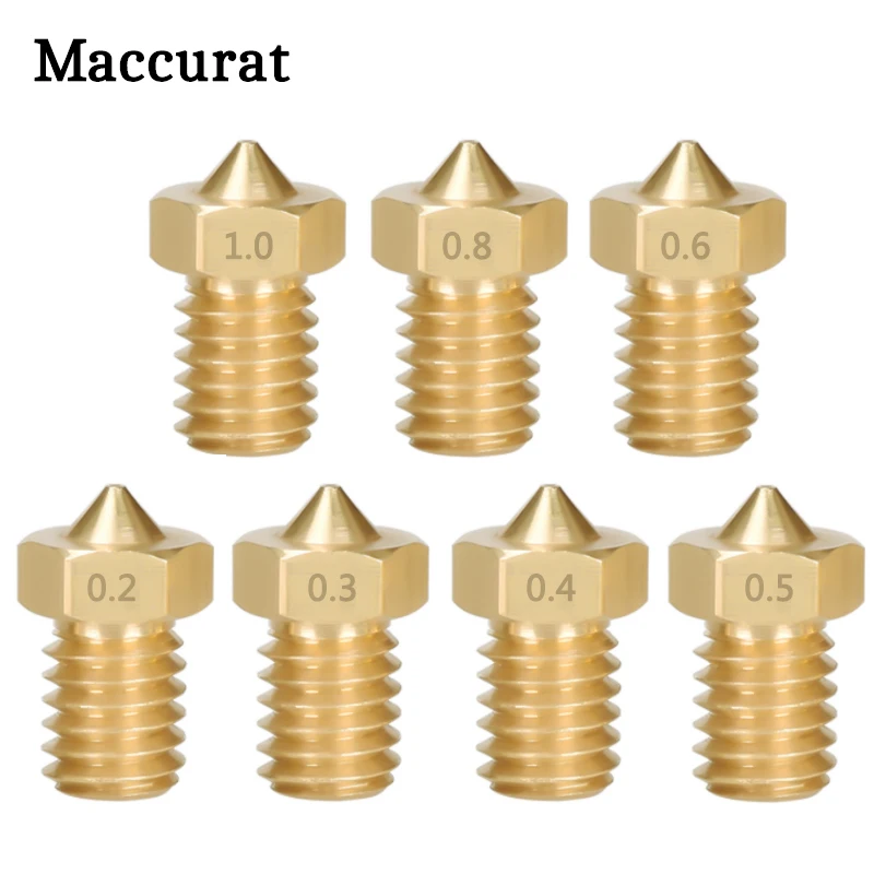 5pcs 3D Printer Accessories V5 V6 M6 Threaded Nozzle 0.2 0.25 0.3 0.4 0.5 0.6 0.8 1.0mm for 1.75mm 3.0mm Filamnet Full Metal E3D