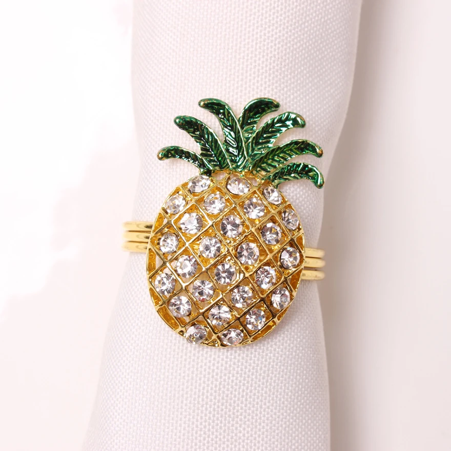 

24pcs/lot New diamond-studded pineapple napkin buckle golden napkin ring ring stand wedding holiday party table decoration