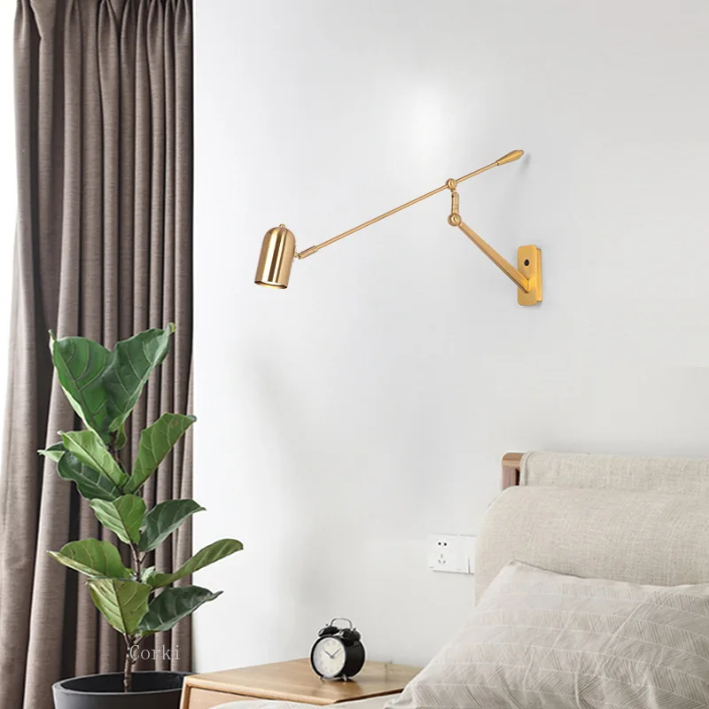 Nordic Led wall Light Long pole retractable long arm rocker folding wall Lamp background reading lamp bedroom bedside lamp decor