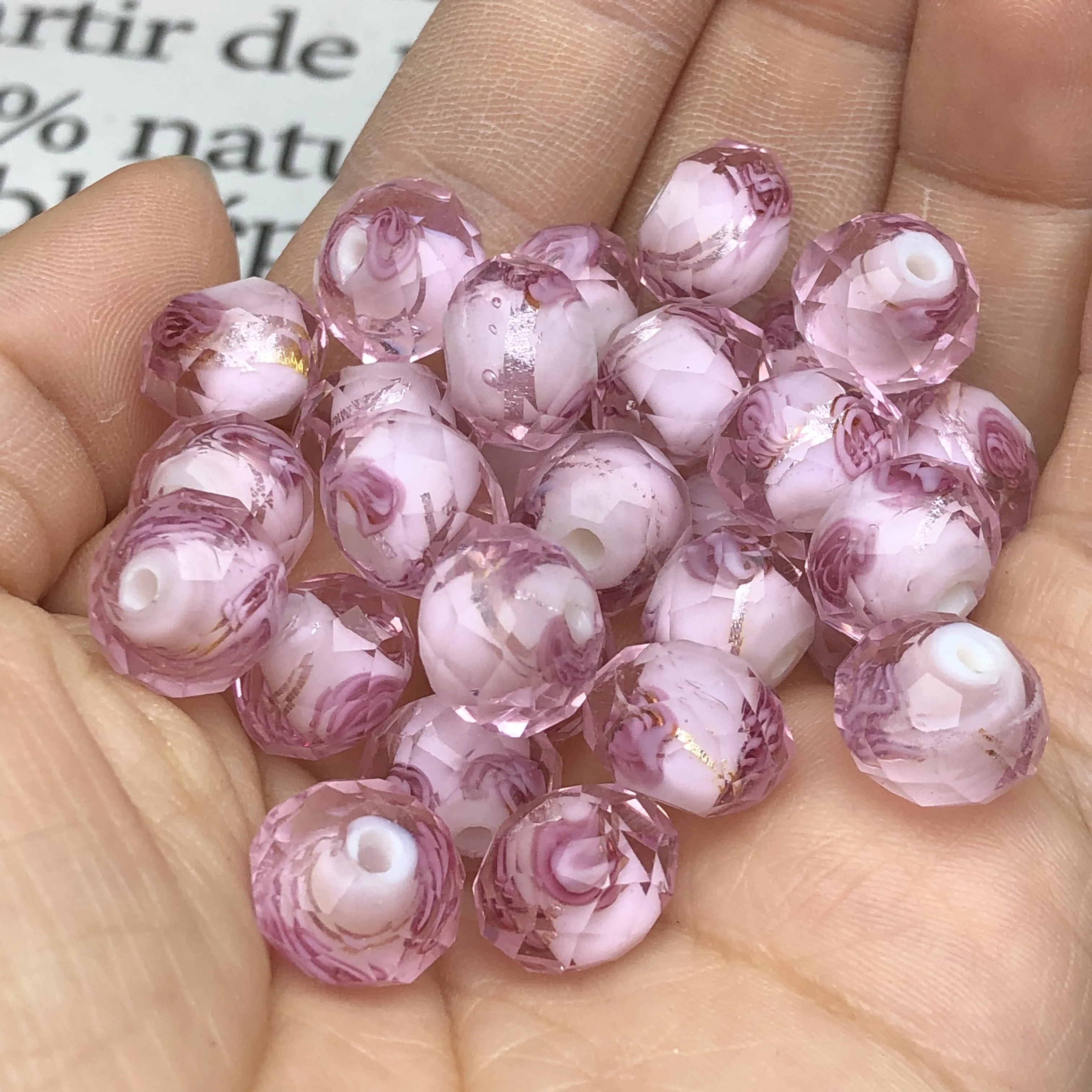 12MM Large Murano Pink Transparent Flower Lampwork Crystal Glass Faceted Rondelle Beads For jewelry Making Diy Accessorie Earing