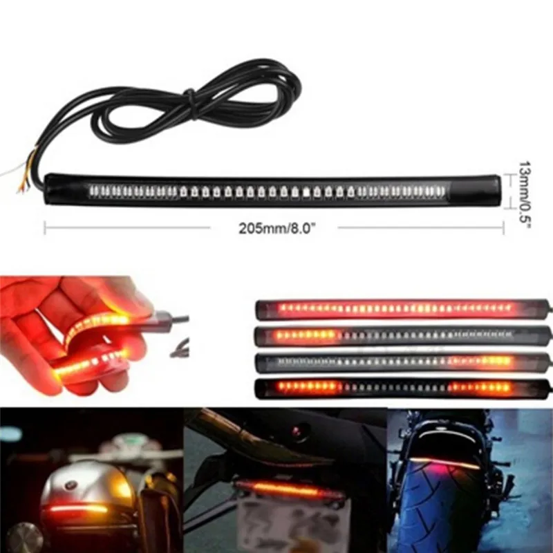 Motorcycle Light Bar Strip Tail Brake Stop Turn Signal License Plate Light Integrated SMD 48 LED Red Amber Color