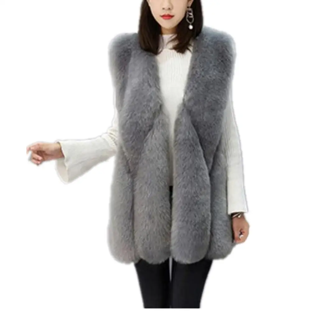 Women Autumn Winter Sleeveless Faux Fur Vest Furry Warm Fake Fur Coat Jacket Overcoat